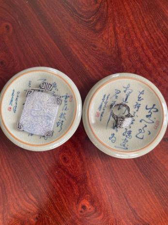 18K黑金-白冰胶翡翠龙牌和戒指